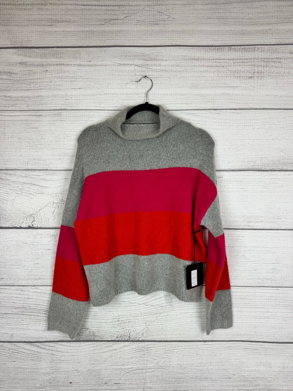 Cliche Women's Knit Gray & Pink Wool Blend High Neck Sweater Size XL